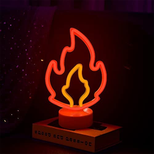 ALEENFOON Light Signs LED Neon Light Room Decor Night Lights Battery Powered and USB Operated Indoor Lighting Bedside and Table Lamps for Bedroom Christmas Party Bar (flame)