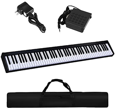 GOPLUS Clavier Électronique de 88 touches/128 timbres/128 rythmes/bluetooth, Piano Numérique Transportable avec Pédales, Multifunction pour Plus 3 ans Enfants et Débutants, Sac à Main Inclus (Noir)