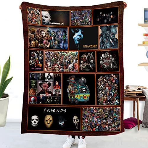 GLIKW Kuscheldecke Flauschige Personalisierte Horror Movie Character Decke, Super Weiche Flanell Horror Deko Wohndecke für Couch Bett Wohnzimmer Sofa Stuhl Halloween Weihnachts Geschenk (D,100×150cm)