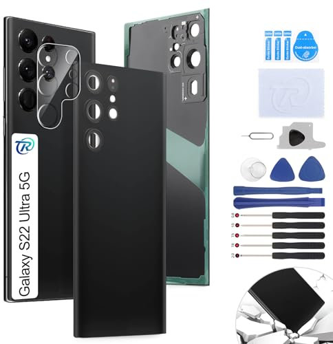 RongZy Coque Arrière pour Samsung Galaxy S22 Ultra 5G 2022 S908 Batterie Couvercle Rechange pour Samsung Galaxy S22 Ultra 5G 2022 S908 Cache Batterie pour Téléphone de Remplacement(Noir)