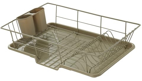 Sweet Home Collection Drying and Storage-Includes Cutlery Holder and Drainboard-Maximize Countertop Space, Metal Plastic, Sage Green