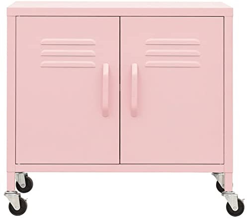 Tidyard Lagerschrank mit Rollen Stahlschrank Sideboard Schrank Bücherschrank Kommode Anrichte Mehrzweckschrank Metallschrank 60 x 35 x 56 cm (B x T x H) Mit Lüftungsschlitzen an den Türen,Stahl Rosa