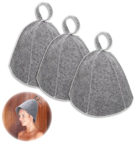 Chapeau de Sauna,3 Pièces Gris Bonnet de Sauna,Sauna Bien être Accessoires,Chapeaux de Sauna pour Homme et Femme,Feutre Anti-chaleur Sauna Chapeau,Casquette de Sauna