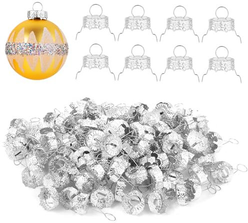 100 Stück Runde Weihnachtsornamentkappen 18mm, Ornamentoberteile, Weihnachtsaufhänger DIY-Dekorationen Kappen für Weihnachtsbaum Keramik Glas Porzellankugeln, Silber