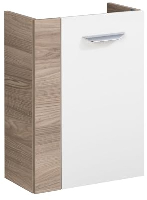 FACKELMANN Luxor Waschbeckenunterschrank schmal – Unterschrank für Waschtisch im Gäste-WC (44 cm x 60 cm x 24,3 cm) – Türanschlag rechts – SBC Badezimmerschrank hängend in Braun hell/Weiß