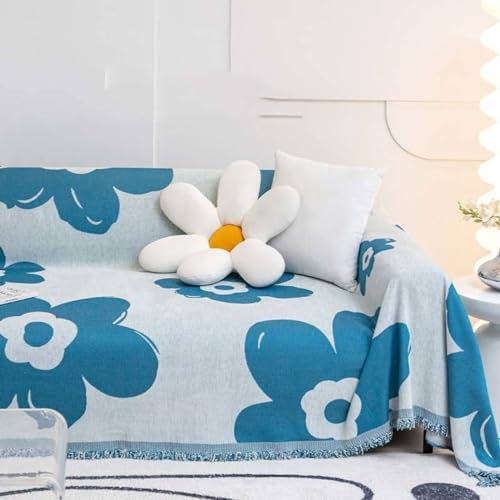 ANAZOZ Sofaüberwürfe 2 Sitzer, Bezug Sofa Chenille Blumenmuster mit Fransen Sofa Überzug 180x280