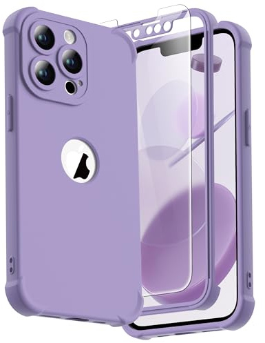 ORETECH Cover per iPhone 13 Pro Max 6,7 Pollici, Custodia iPhone 13 Pro Max [2 x Pellicola Protettiva Vetro Temperato] [Protezione Dell'Obiettivo Della Fotocamera] Cover Antiurto in Silicone - Lillà