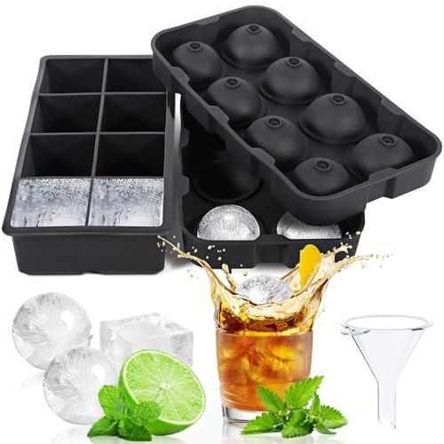 SVIPDDD Juego de 2 Cubiteras para hielo,16 Compartimentos,Cubiteras para hielo con tapa, Bandeja para cubitos de hielo redonda y cuadrada,Molde hielo grande para cubitos de hielo para cócteles
