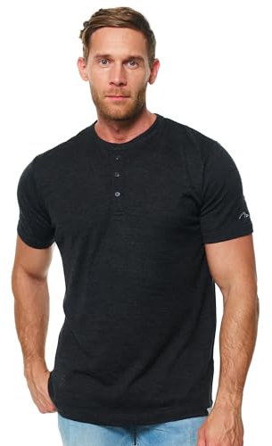 100% Merino Wolle Tshirt Herren - Merino Shirt Herren, Unterhemden Männer, Sports & Outdoor Gym Shirt (X-Large, Charcoal Grey Henley)
