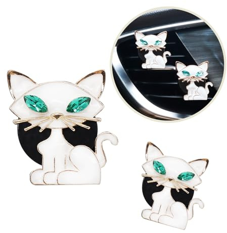 ORIESSE Katzenauto-Zubehör, 2 Stück, weiße Katze, Auto-Lufterfrischer-Clips, Kawaii-Innendekoration für Frauen, Teenager, nachfüllbarer Diffusor