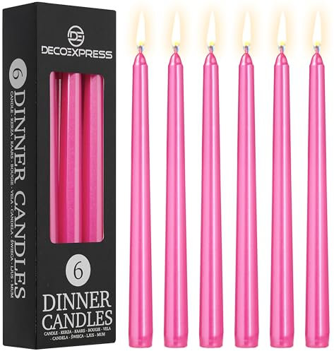 DECO EXPRESS Stabkerzen Set 6er, 10, 15 oder 50er, Lange Brenndauer bis zu 8 Std, Geruchslos (Metallisch Rosa - 6er-Pack)