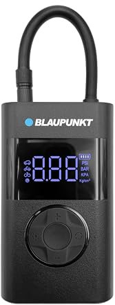 Blaupunkt Tragbare Akku-Luftpumpe TPM 124, Kompressor für Fahrräder, Motorräder, Auto & Bälle, mit Powerbank- und Taschenlampen-Funktion, Schwarz