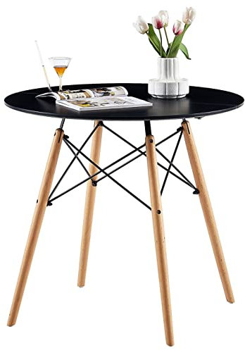 FURNITABLE Gartentisch, Balkontisch Hölzern, Runden Esstisch Outdoor, 80x80cm, Schwarz