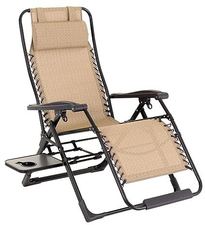 Habrur Transat Jardin Exterieur Inclinable Pliant Déjeuner Zero Gravity Relaxe avec Appui-Tête Porte-Gobelet Respirant Textilène Tissu Chaise Longue pour Jardin Chaise Longue Pliante