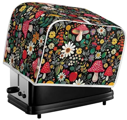 Kuiaobaty Forest Mushrooms Flowers Toaster Appliance Dust-proof Cover, Red Mushroom Print Kitchen Decor 2 Slice Small Bread Maker Oven Cover