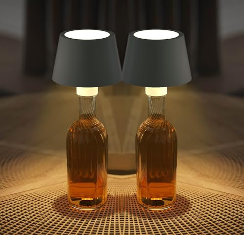 Northpoint LED Tischlampe Akku Flaschenlampe Tischleuchte mit Touchsensor 3000mAh Akku 200lm warmweißes Licht (3000K) stufenlos dimmbar für Innen und Außen (2er-Set grau)