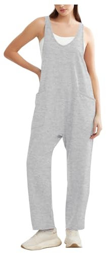 Générique Salopette Jeans Donna Estate - Tuta estiva casual senza maniche da donna lunga pagliaccetto largo con tasche Tuta Pittura, grigio, L