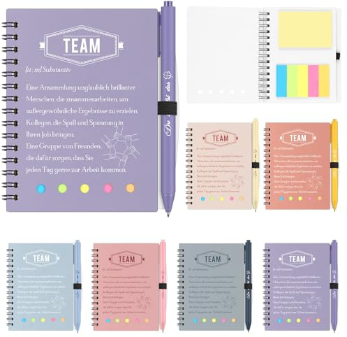 Sinmoe 6 Set Team Geschenk für Kollegen Abschiedsgeschenke für Kollegen | A6 Notizbuch, Kugelschreiber, Haftnotizen, Team Geschenke, Mitarbeiter Geschenke Weihnachten, Morandi Farbe