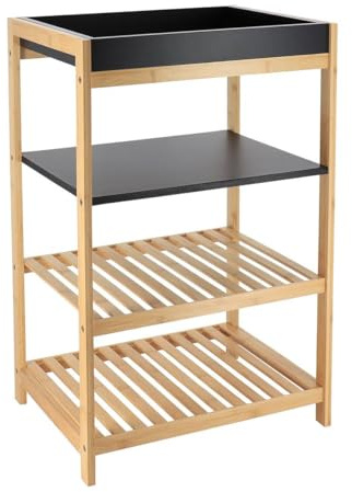 Tendance Bambus-/MDF-Schrank mit 4 Einlegeböden – Schwarz/Bambus – Badezimmer – Kleinmöbel