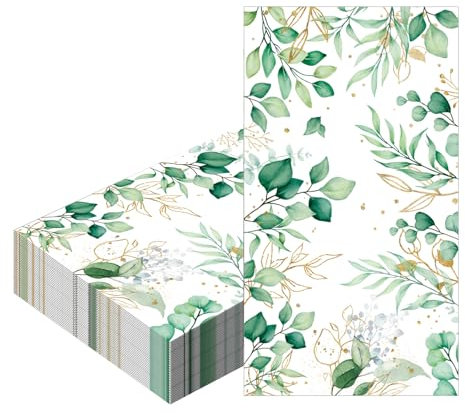 Sage Green Eucalyptus Napkins Serviettes Disposable 40x33cm,20Pcs Leaf Paper Green Napkins Leaves Guest Tissue Cocktail Dinner Napkins for Birthday Baby Shower Boho Wedding Engagement Baptism Party