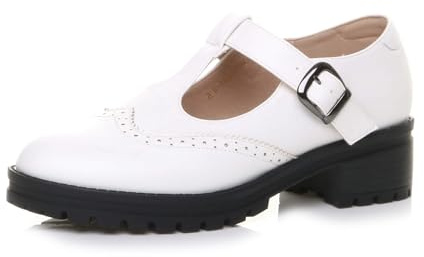 AJVANI Womens Ladies mid Block Heel Chunky t-bar Mary Jane Brogue Shoes Size