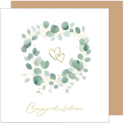 Edition Seidel Tarjeta de felicitación de boda con sobre, cuadrada, tarjeta de felicitación de boda, tarjeta de felicitación de casamiento Just Married Mr. & Mrs. Ramas de eucalipto (HQ103 SW025)