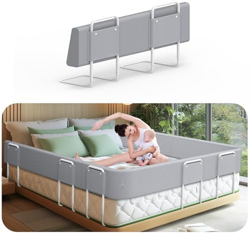 Kuro-sagol Bettgitter für Kinder – Rausfallschutz und Bettkantenschutz für Babybett und Kinderbett, Höhenverstellbar 40-60 cm, Sicherheitsgeländer mit Seitenschutz, Tragbar (Grau x 100cm)