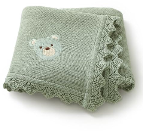 DovFanny Coperta morbida in cotone lavorato a maglia per neonati e ragazze Newbron con adorabile orso (verde salvia)
