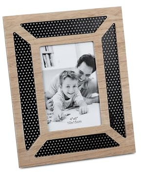 formano Bilderrahmen Fotorahmen 10x15cm, aus Holz mit mattem, schwarzem Metall kombiniert