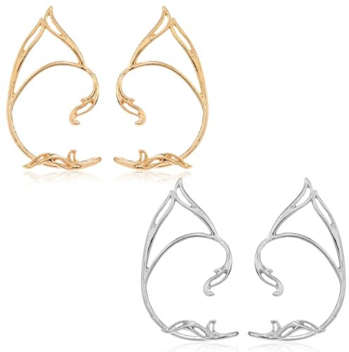 FENQURO 2 Paar elfenohren, Ear Cuff Elfen Ohrringe für Damen Elfenohren Catwoman Ohrschmuck Elf Ears Elfen Ohren Elfenohren Schmuck für Elben Kostüm Feenkostüme Frauen Cosplay Kostüm
