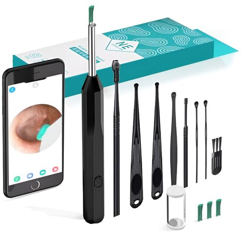 Ear Wax Removal Kit Ear Camera 1920P FHD Wireless Ear Cleaner Ear Wax Remover with 8 PCS Ear Spoon, 3.9mm Waterproof Ear Otoscope Endoscope for iPhone, Ipad & Android Smart Phones, Black