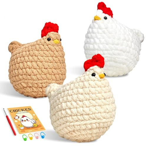 Xanewza Häkelnadel-Set für Anfänger, Starter-Set mit Videokurs, 3 Pcs Huhn Tiere Häkeln Kits mit Anleitung, Geeignet für Erwachsene und Kinder, die das Häkeln Lernen, Englische Anleitung