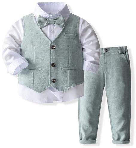 Yaopelky Ensemble de Costume Formel pour bébé garçon avec Gilet et nœud Papillon, Robe, Chemise, Pantalon, Tenues de Mariage pour garçons