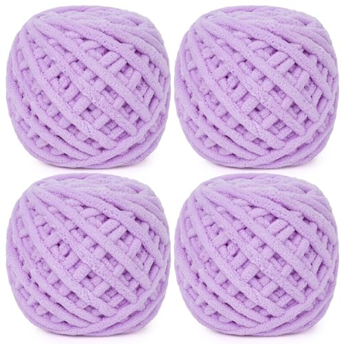 Aeelike Dicke Wolle zum Häkeln, 4 x 100g Weiche Strickwolle, Dicke Wolle zum Handstricken, Wolle Dickes Garn Flauschig, Chunky Yarn zum Stricken für Decken, Schals, Puppen, Hellviolett