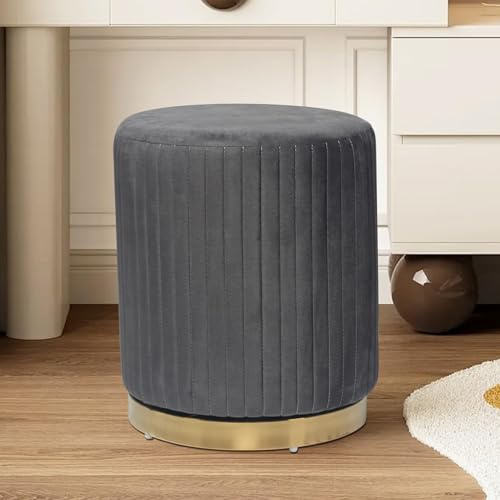OVLRIJP Schminkhocker für Schminktisch, Hocker Schminktisch mit Lederbezug & Holzrahmen, 360° Drehbar Fußhocker, Polsterhocker für Wohnzimmer, Schlafzimmer (Grau/Samt)