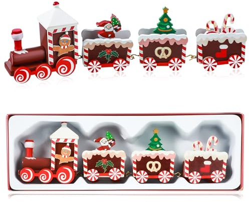 MAOSHYMS Weihnachten Zug Deko, Mini Weihnachtszug, Dekoration Holz Weihnachten Zug, Weihnachtsdeko, Holz Eisenbahn, Tischdeko für Kinder Weihnachten Neujahr Party Geschenke (A)
