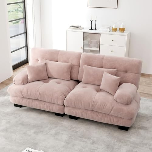 EURHCIO Canapé d'angle Modulable,Canapé 2 Places Salon en Chenille,avec Coussin et Accoudoirs Rembourrés Circulaires,pour Salon,Bureau et Home Cinéma (Rose, 2places)