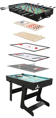 Cougar 16-in-1 Multi Spieltisch in Schwarz, Klappbar | Multifunktionaler Spieltisch inklusive Zubehör | Multispiel mit unter anderem Tischfußball, Billard, Airhockey und Tischtennis | 107x60,5x81 cm