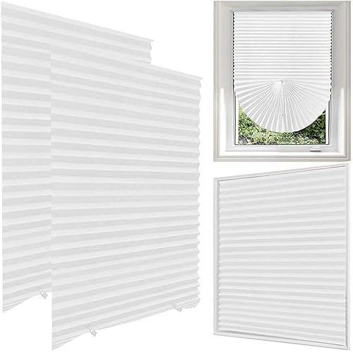Lotvic 2 Pack Temporary Blinds, 90x180CM Stick on Blinds, Easy to Cut and Fit, No Drill Blind for Windows, Door, Kitchen, Bathroom, Bedroom Blackout Thermal Privacy Protection (White, Light Filtering)