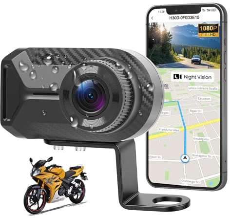 CAMECHO Mini Motorrad-Dashcam 1080P IP66 wasserdichte Frontkamera Ohne Display, 110° Weitwinkel Nachtsicht, WiFi-App, Loop-Aufnahme, 7 * 4 * 3.2cm