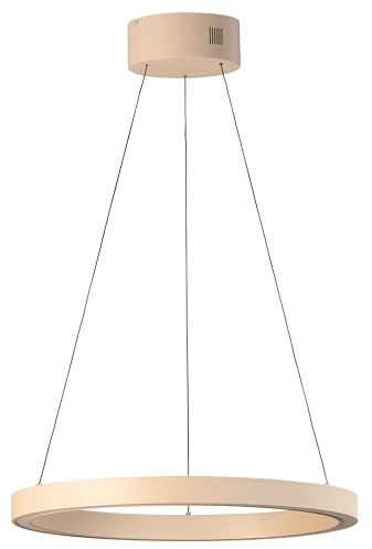 Pendelleuchte Silvio | sandfarben| mit Kabellift | D: 60cm| Höhenverstellbar 70-180cm| mit Fernbedienung stufenlos dimmbar| Farbtemperatureinstellung stufenlos| 1x LED 56W 2700/6500 K | 8000 lm