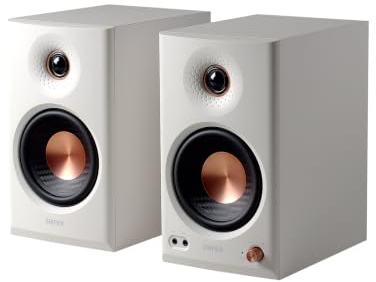 Edifier MR4.5 Bi-amped Studio Monitor, 80W RMS Bookshelf Speakers - White | 4.5 Woofer 1 Silk Tweeter Hi-Res Audio Bluetooth 6.0 LDAC XLR/TRS/RCA/AUX Input Music Production Video Editing Home Audio