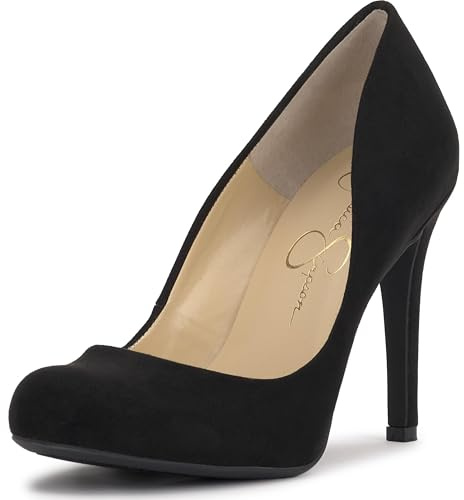 Jessica Simpson Scarpe da Donna Calie con Punta Tonda con Tacco Classico, Nero Elegante, 38.5 EU Larga
