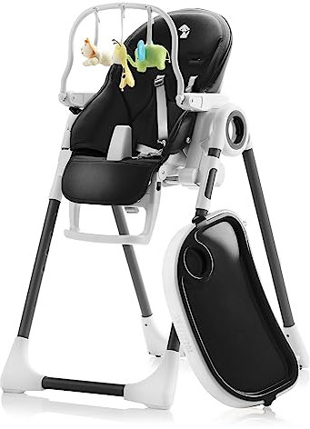 Sweety Fox Hochstuhl Baby mit Liegefunktion - Verstehllbar und Klappbar, Kinderstuhl mit Sicherheitsgurt - Mitwachsender Kinderhochstuhl 6 Monaten bis 3 Jahren, max. 15 kg - Schwarz