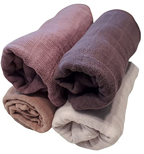 Pippi Mulltücher 4er Pack Mulltücher Spucktücher Biobaumwolle ★ ORGANIC ★ (zartrosa/viola)