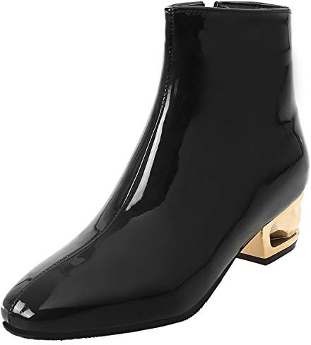LUXMAX Donna Stivali con Tacco Grosso Basso di Vernice Stivaletti con Cerniera (Nero) - 44 EU