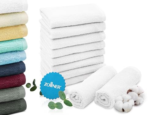 ZOLLNER 10er Set Seiftücher in 30x30 cm - saugstarke und weiche Waschlappen in weiß - mit praktischem Aufhänger - waschbar bis 95°C - Baumwolle - Hotelqualität