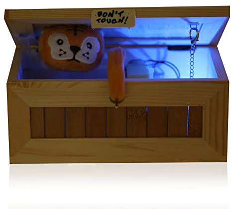 Vollständig Zusammengebaute nutzlose Box mit sich selbst abschaltbarer nutzloser Box,Lustiges Tiger-Spielzeug-Geschenk, Hölzernes Tiger-Spielzeug-Box, USB-Elektronikbox Niedlicher Tiger Lustige inter