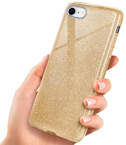 ONEFLOW Glitter Case für iPhone SE (2020/2022) Glitzer Handyhülle mit Kameraschutz, Stylische Hülle Glitzernd, Dünne TPU Schutzhülle für Damen, Glitzerhülle Qi kompatibel, Gold
