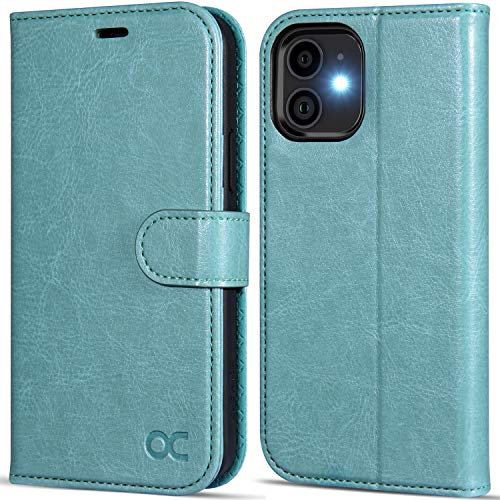 OCASE Handyhülle iPhone 12 Mini Hülle [Premium PU Leder] [Standfunktion] [Kartenfach] [Magnetverschluss] Lederhülle Klapphülle Etui RFID Schutzhülle Case Kompatibel für iPhone 12 Mini Minzgrün